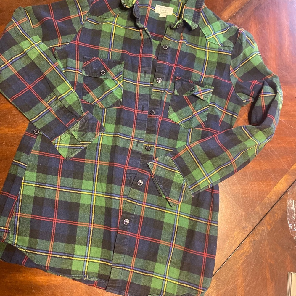 Men's Green and Blue Plaid Casual Shirt